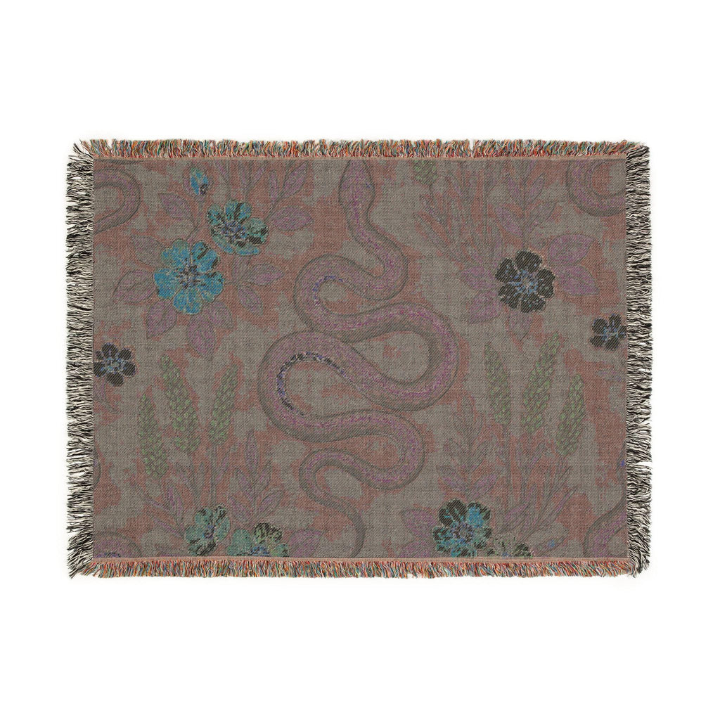 Floral Snake Illustration Blanket | Botanical Serpent Woven Throw