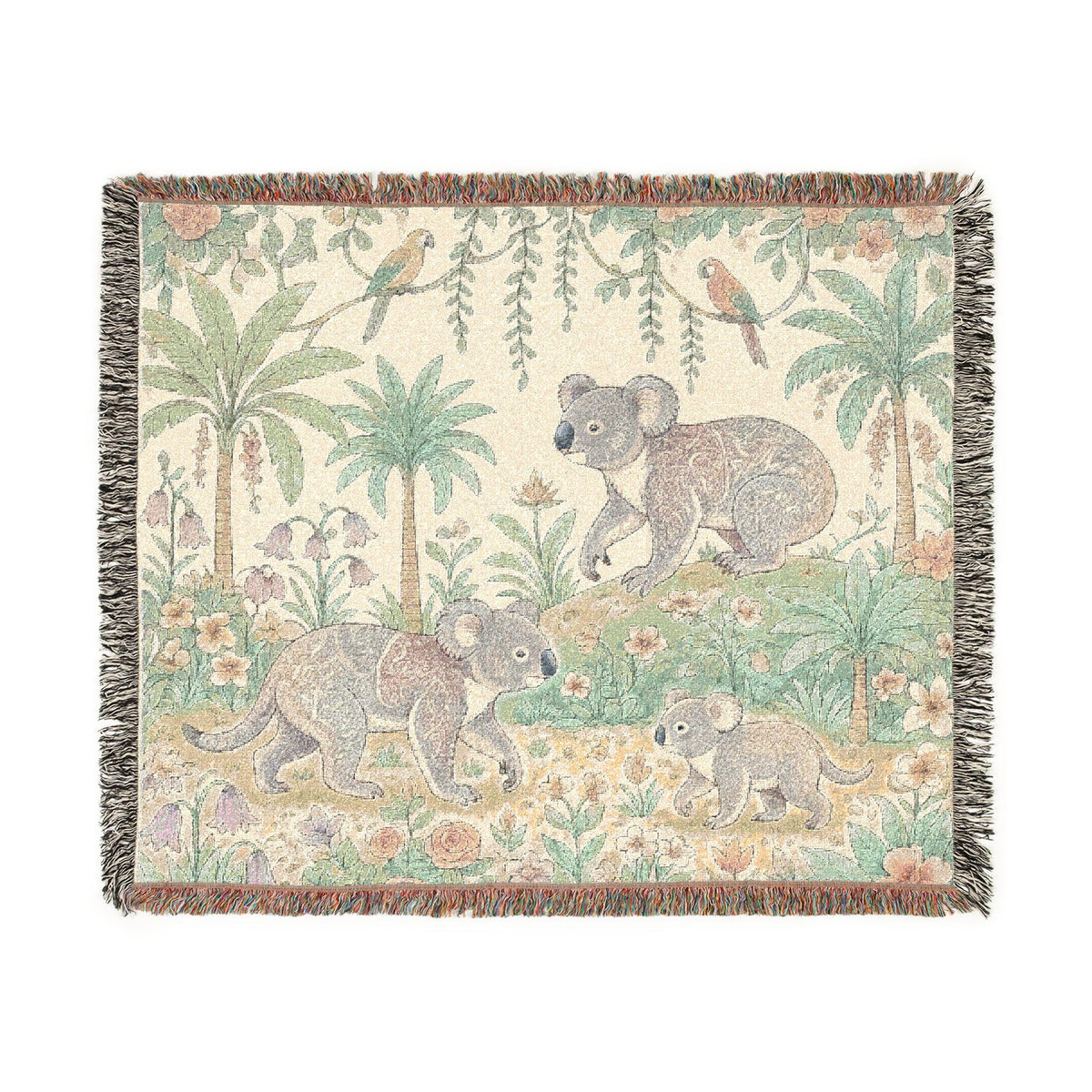 Koala Jungle Woven Blanket | Reversible Palm Tree Animal Throw