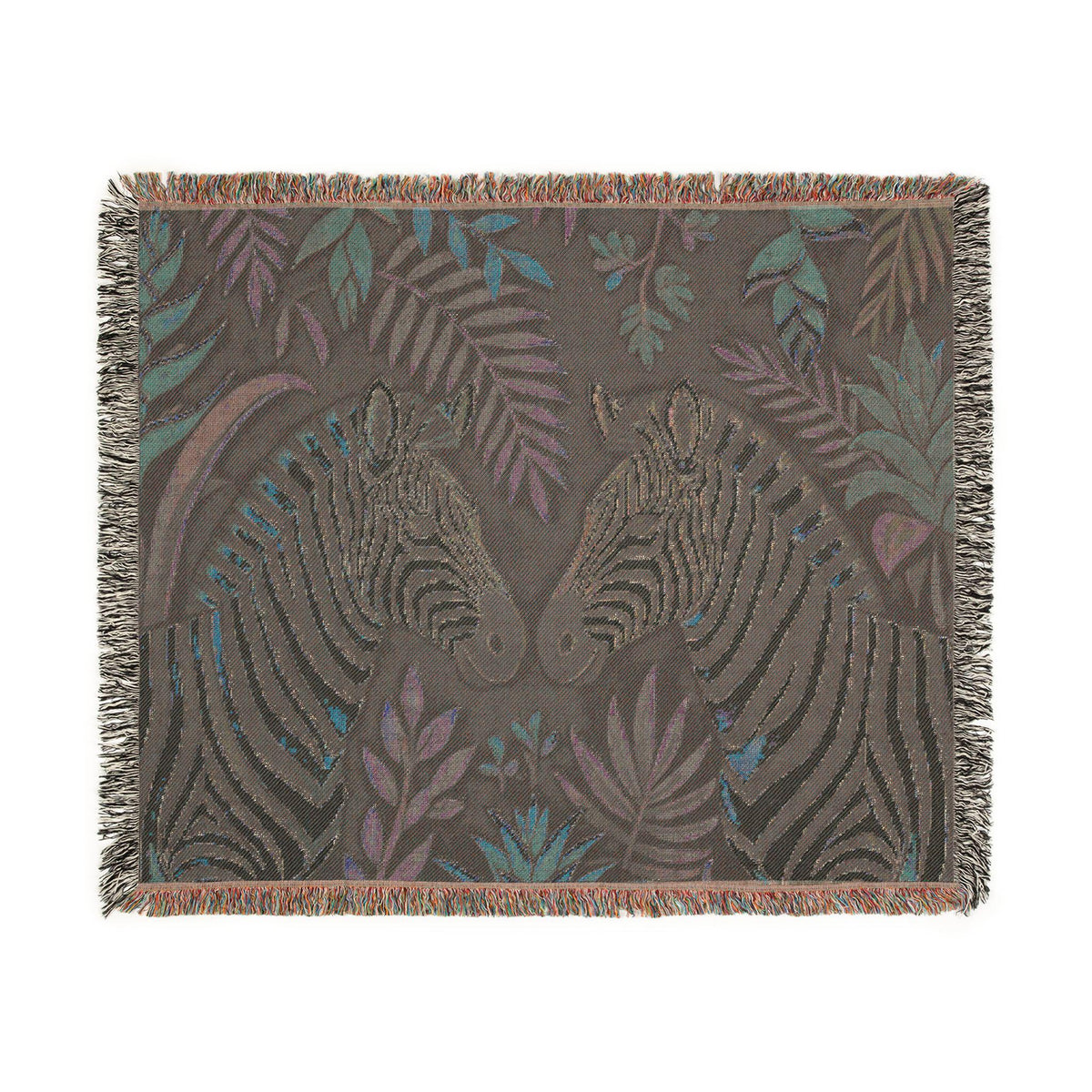 Zebra Floral Illustration Woven Blanket | Tropical Safari Tapestry Throw