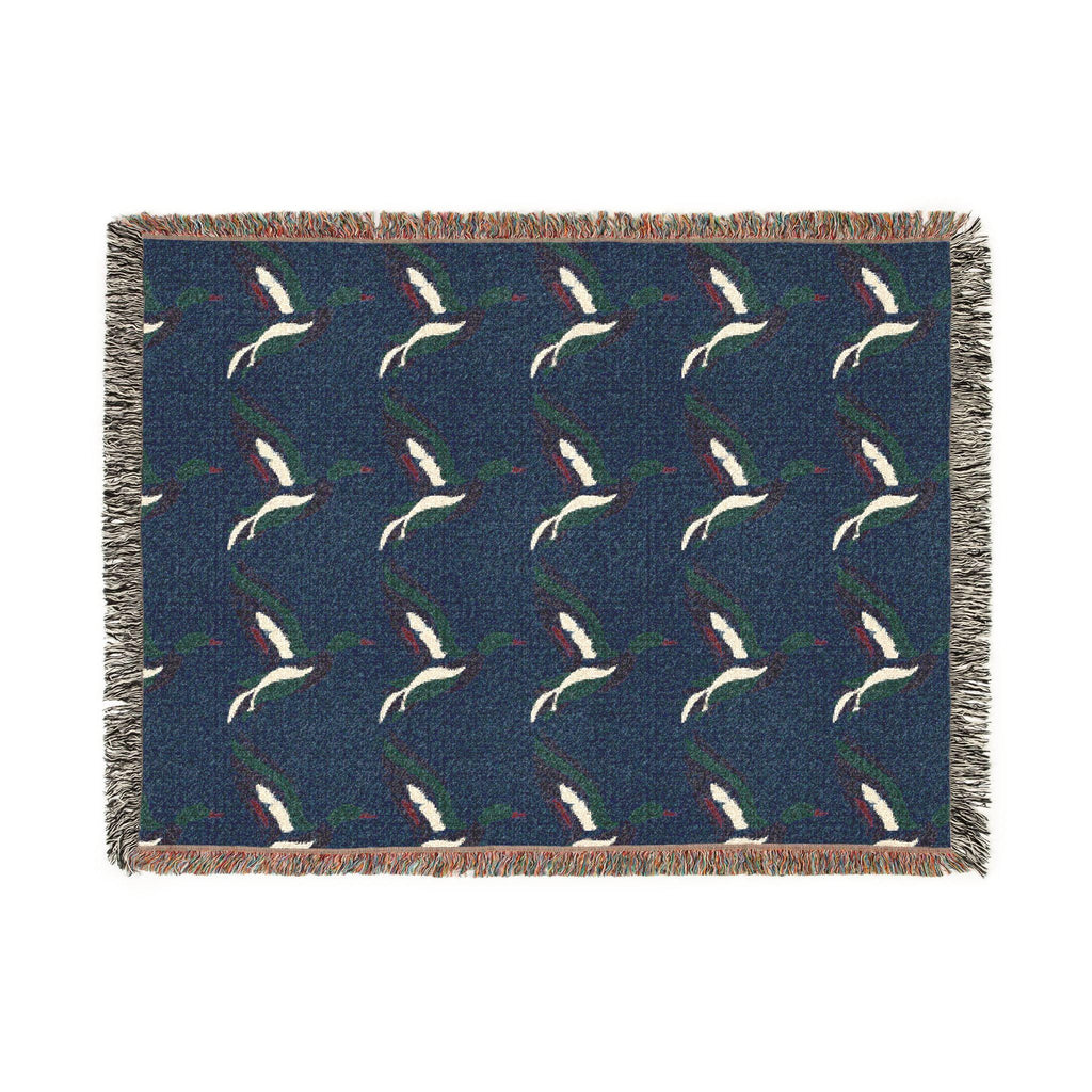 Mallard Duck Pattern Woven Blanket | Bird Motif Throw, Navy or Gray