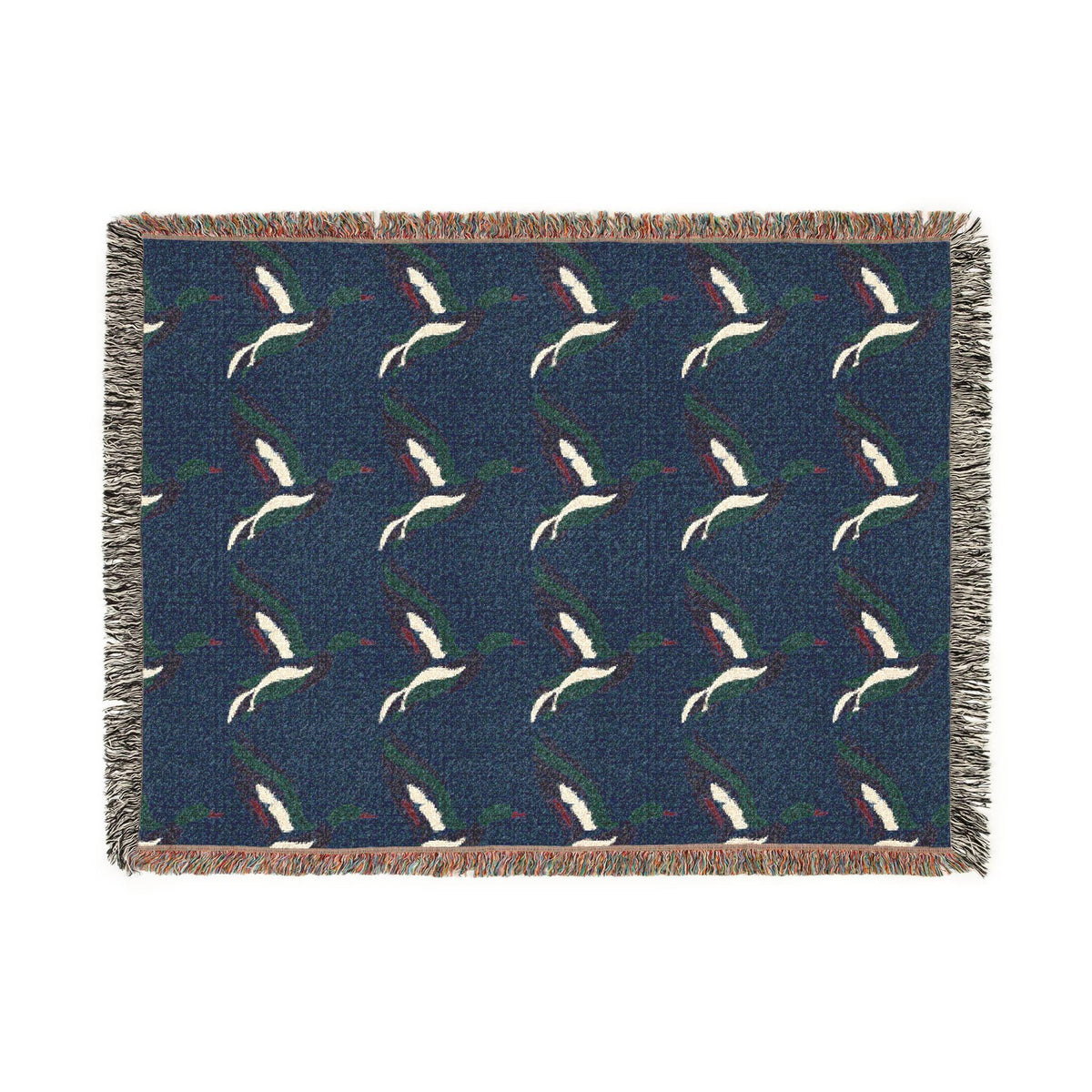 Mallard Duck Pattern Woven Blanket | Bird Motif Throw, Navy or Gray