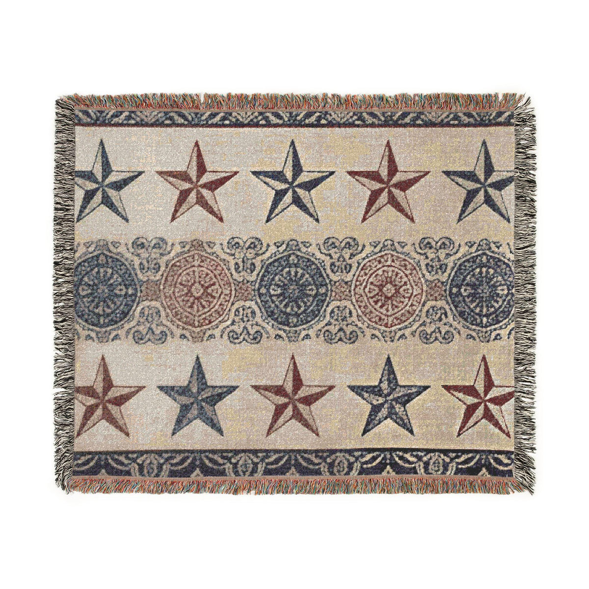 Rustic Star Pattern Woven Blanket | Southwestern Throw, Fringe Edge