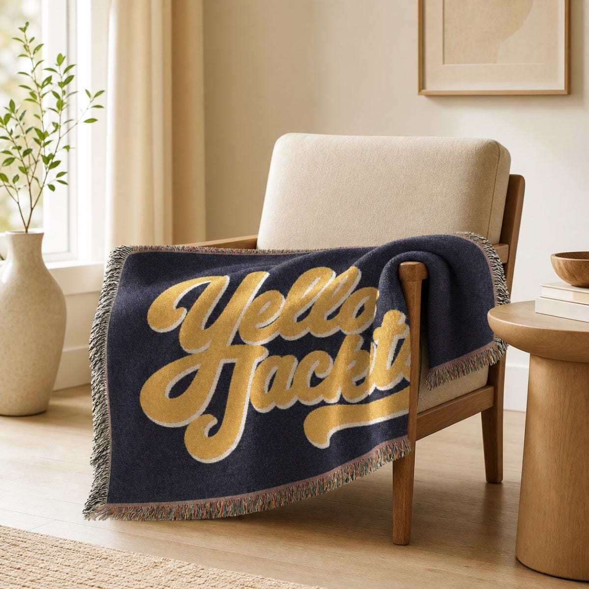 Yellow Jackets Script Logo Woven Blanket | Team Spirit Throw