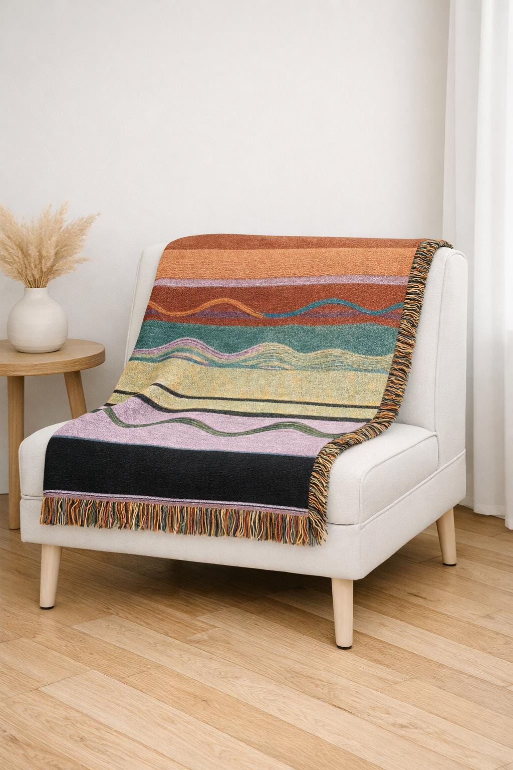Southwestern Stripes Woven Blanket | Aztec Wave Pattern, Boho Throw