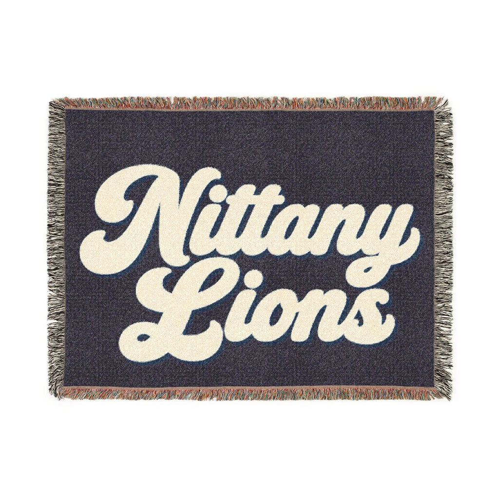 Nittany Lions Woven Blanket | Collegiate Script Throw, Reversible Tassel Edge