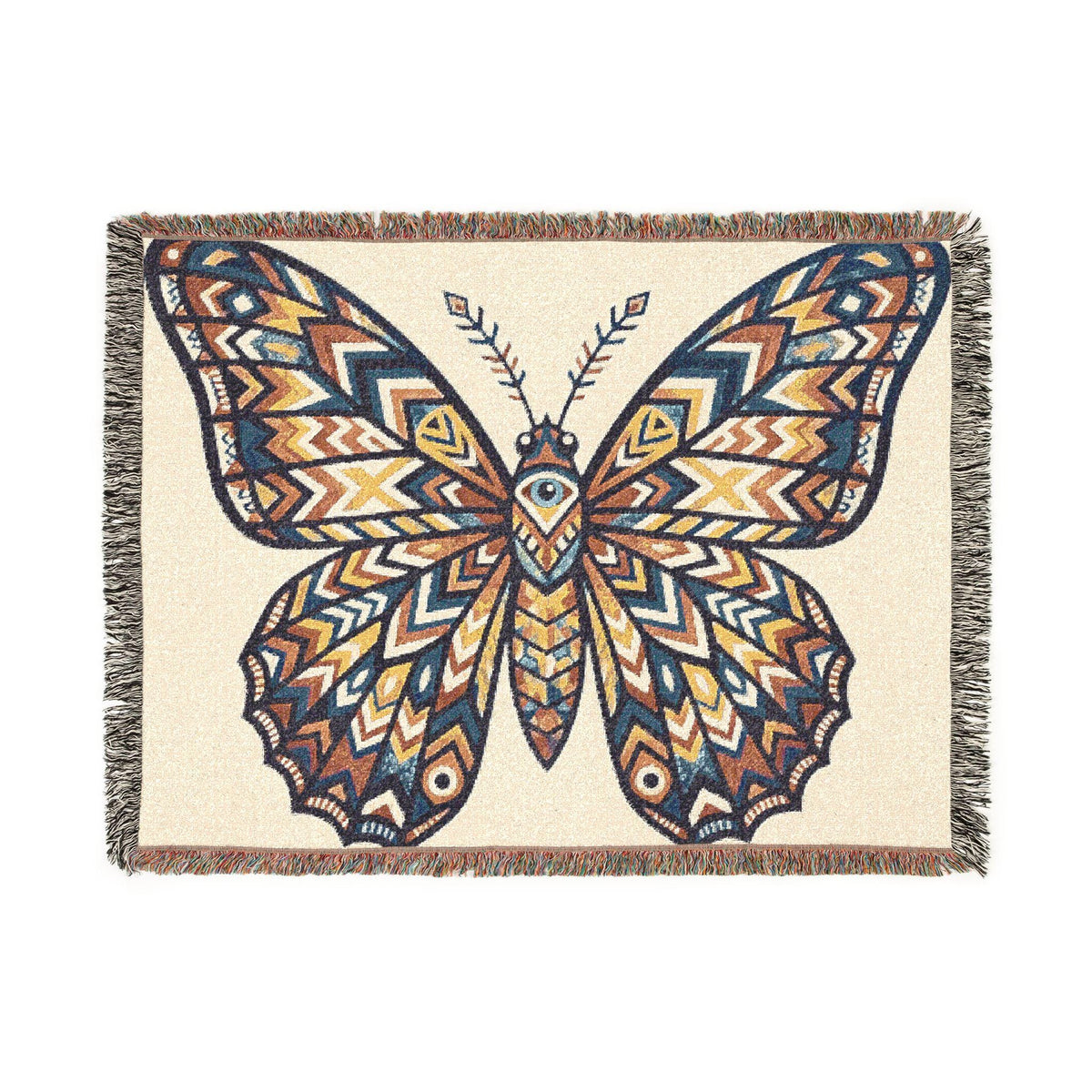 Boho Geometric Butterfly Woven Blanket | Tapestry Throw, Southwestern Motif